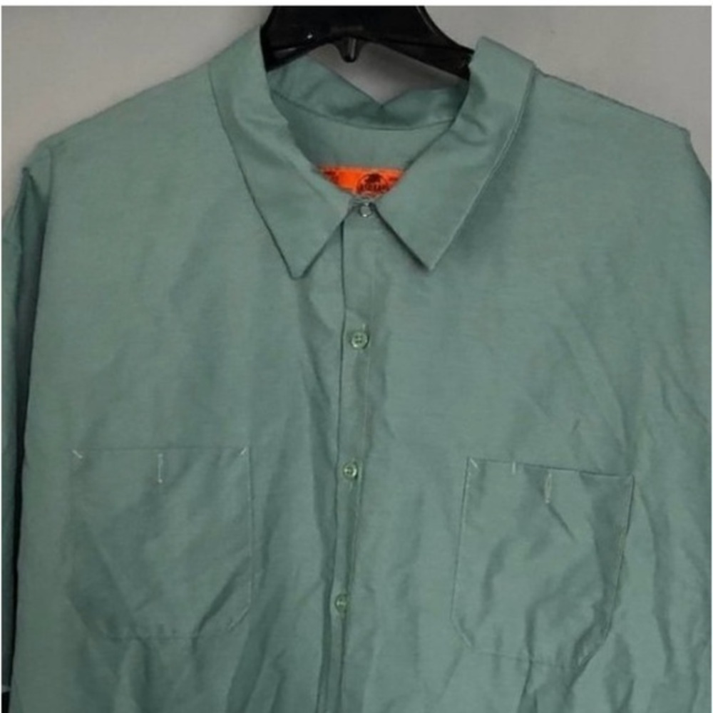 EUC‎ Red Kap Mens Deluxe Button Up Shirt Size 6XL Green Long Sleeve!! (A4)